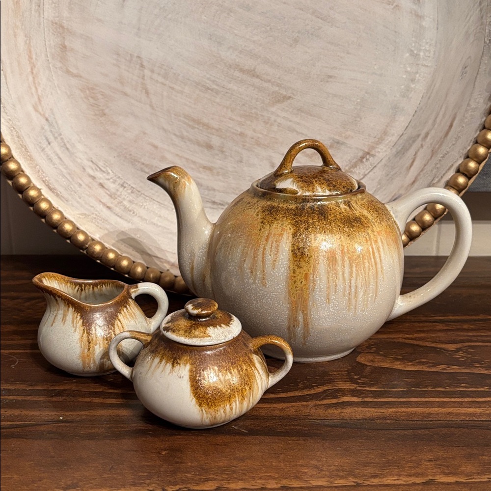 Vintage Douglas Ferguson Pigeon Forge Pottery Rustic Tea Set Brown & Cream - Picture 12 of 12